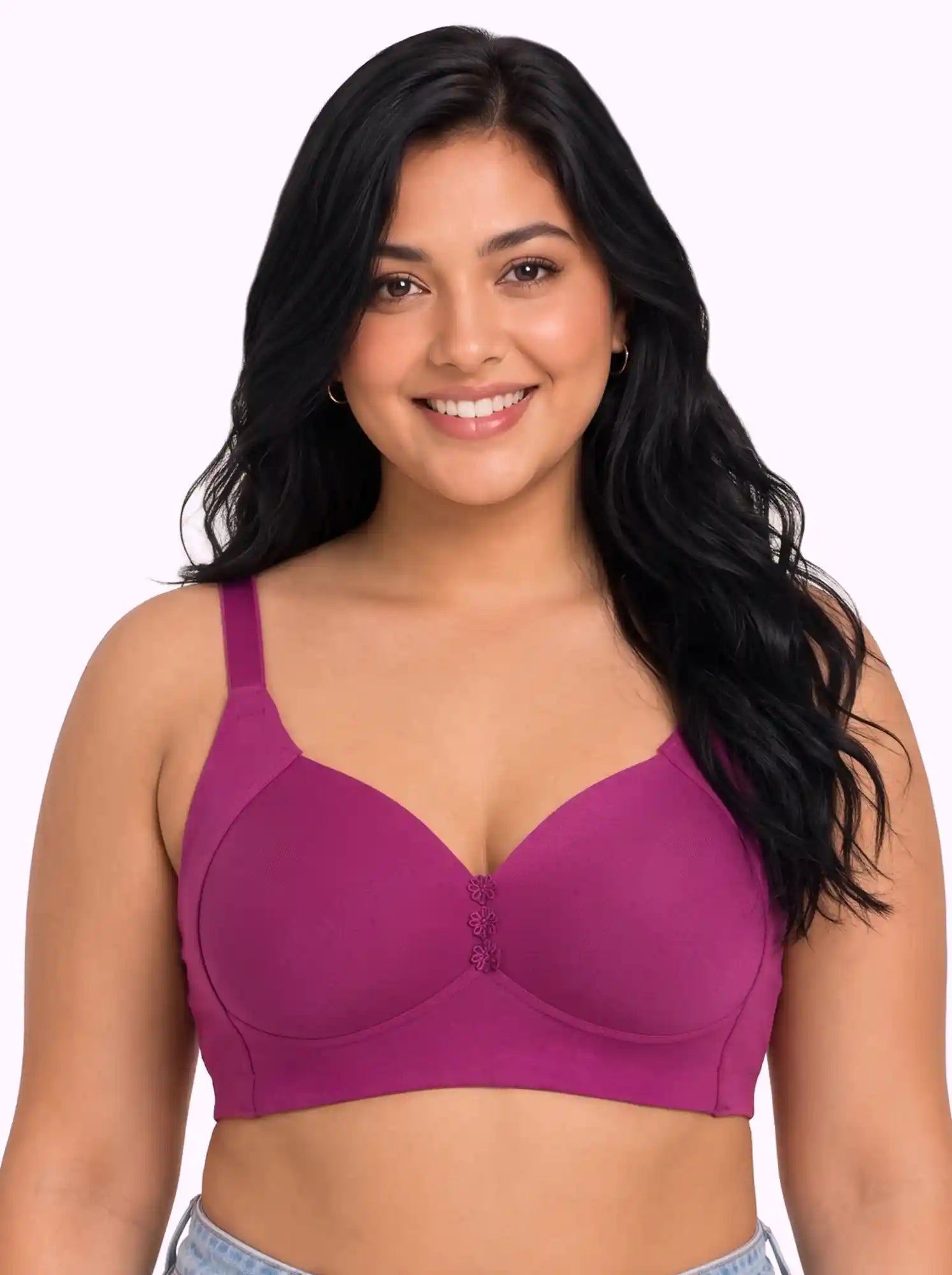 Cotton Padded Plus-Size M-frame Minimiser Bonded Bra | Balanced Shape PAL-SB-203 (Wine)
