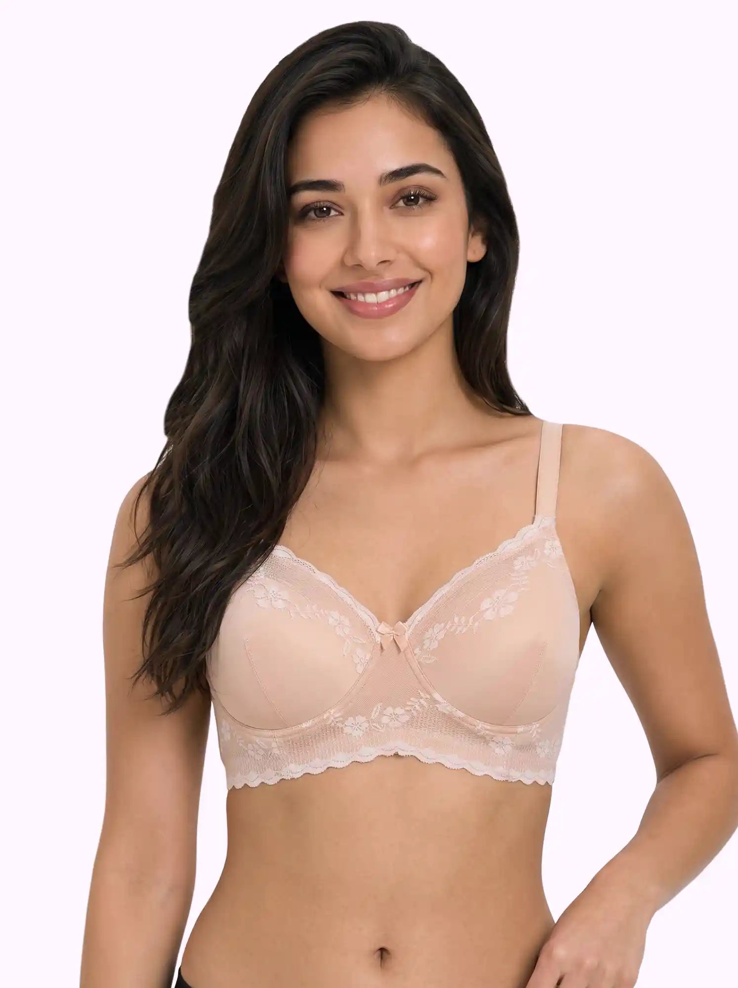 Cotton Padded Bonded Lace Bra | Inner Cotton Lining | Full Coverage | Wire-free Comfort (PAL-SB-5806) (Skin)