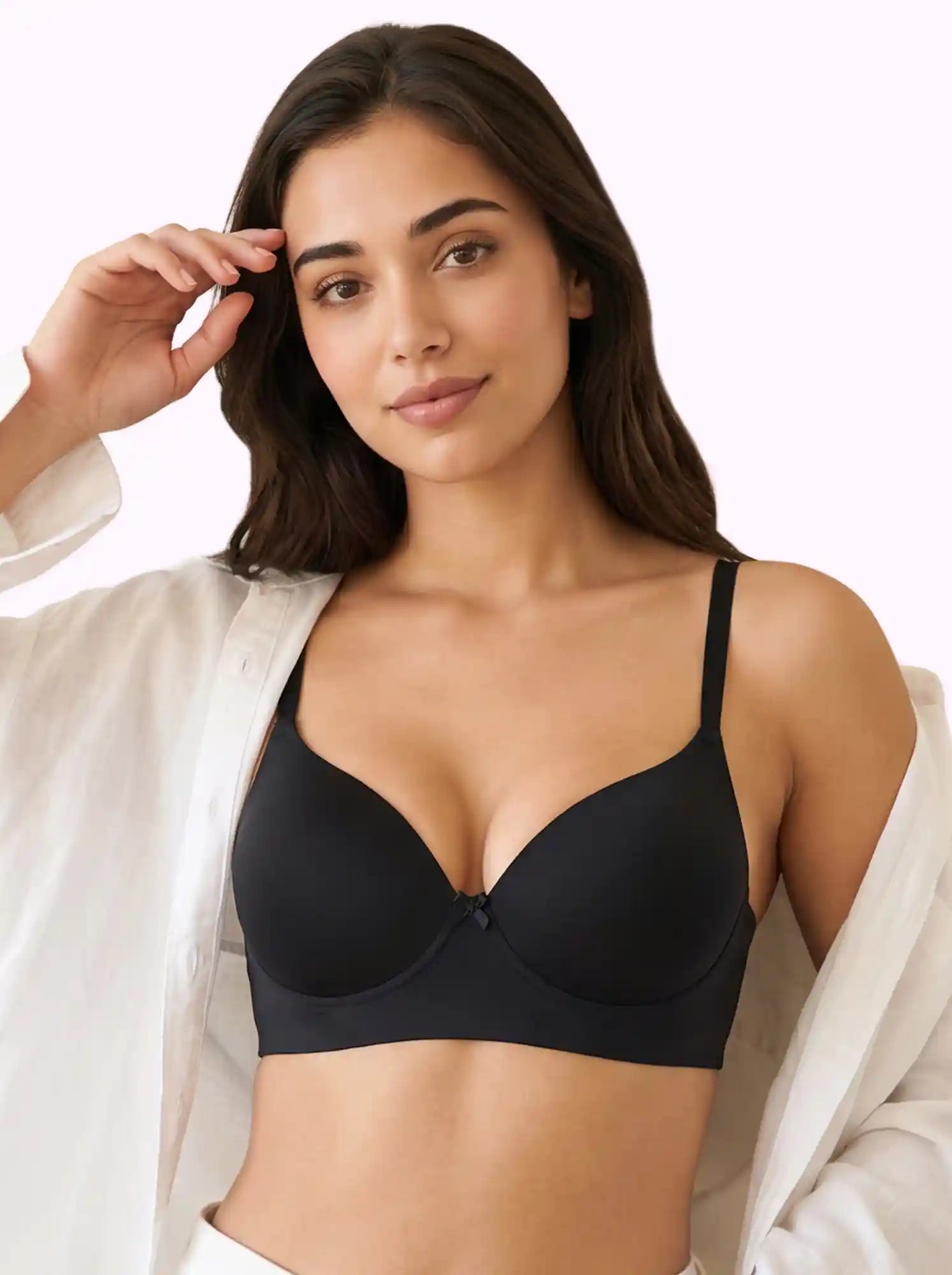 Polyamide Level-3 Padded Push-Up Bonded Bra | 3/4th Coverage | Wire-free Comfort, No Marks, No Rashes (PAL-IS-5301) (Black)