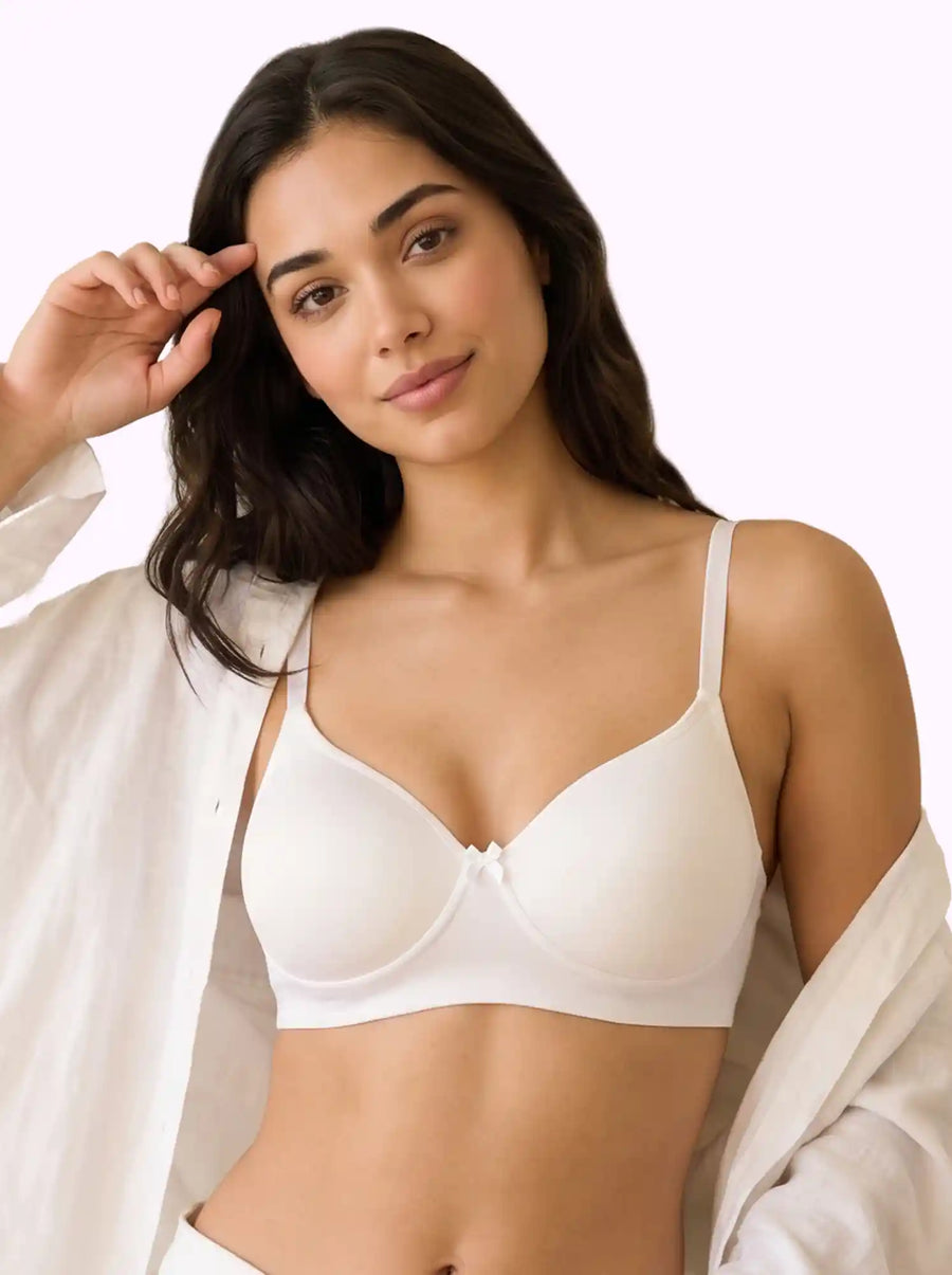 Cotton Padded Full Coverage Bonded T-Shirt Bra | No-Marks, No Rashes (PAL-1013)(White)
