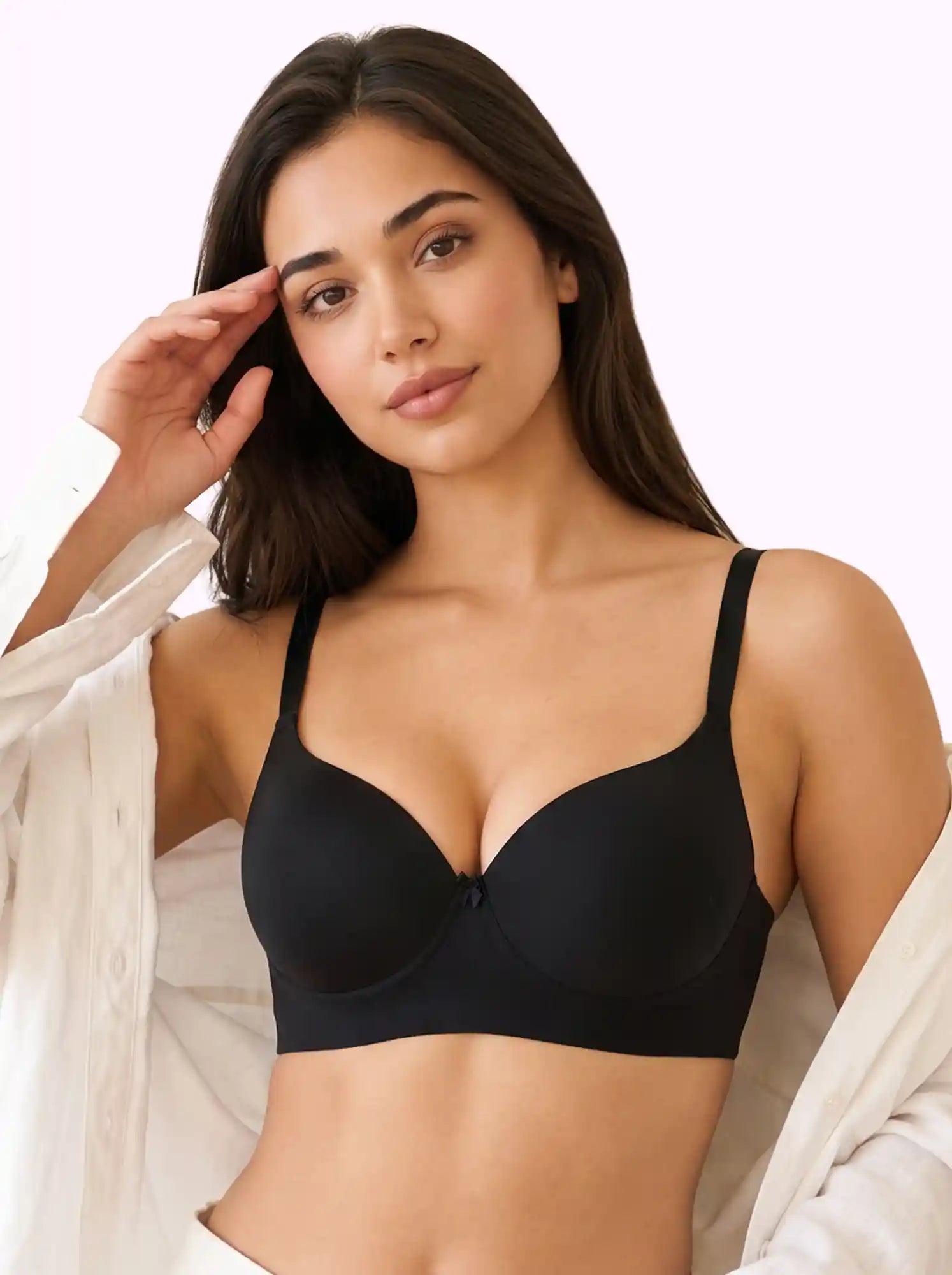 Cotton Level-3 Padded Push-Up Bonded Bra | 3/4th Coverage | Wire-free Seamless Comfort (PAL-SB-3510) (Black)