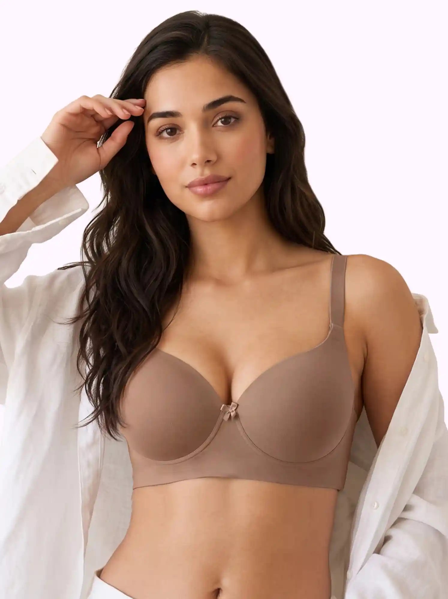 Cotton Level-2 Padded Push-Up Maximiser Bonded Bra | 3/4th Coverage | Wire-free Seamless Comfort (PAL-SB-7015) (Fawn)