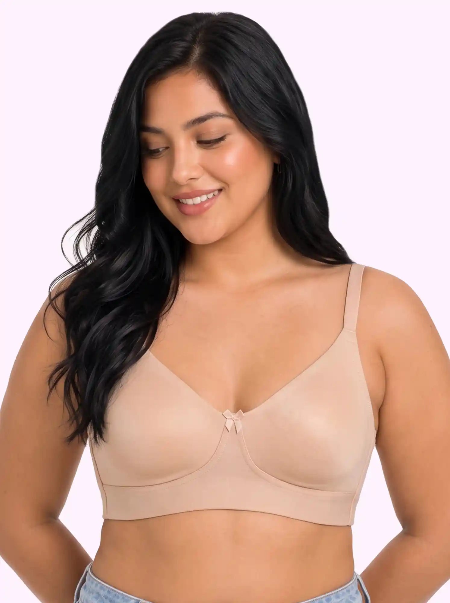 Cotton Non-Padded Plus-Size Full Coverage Bonded Bra | Broad Straps | Hidden Concealer (PAL-401) (Skin)
