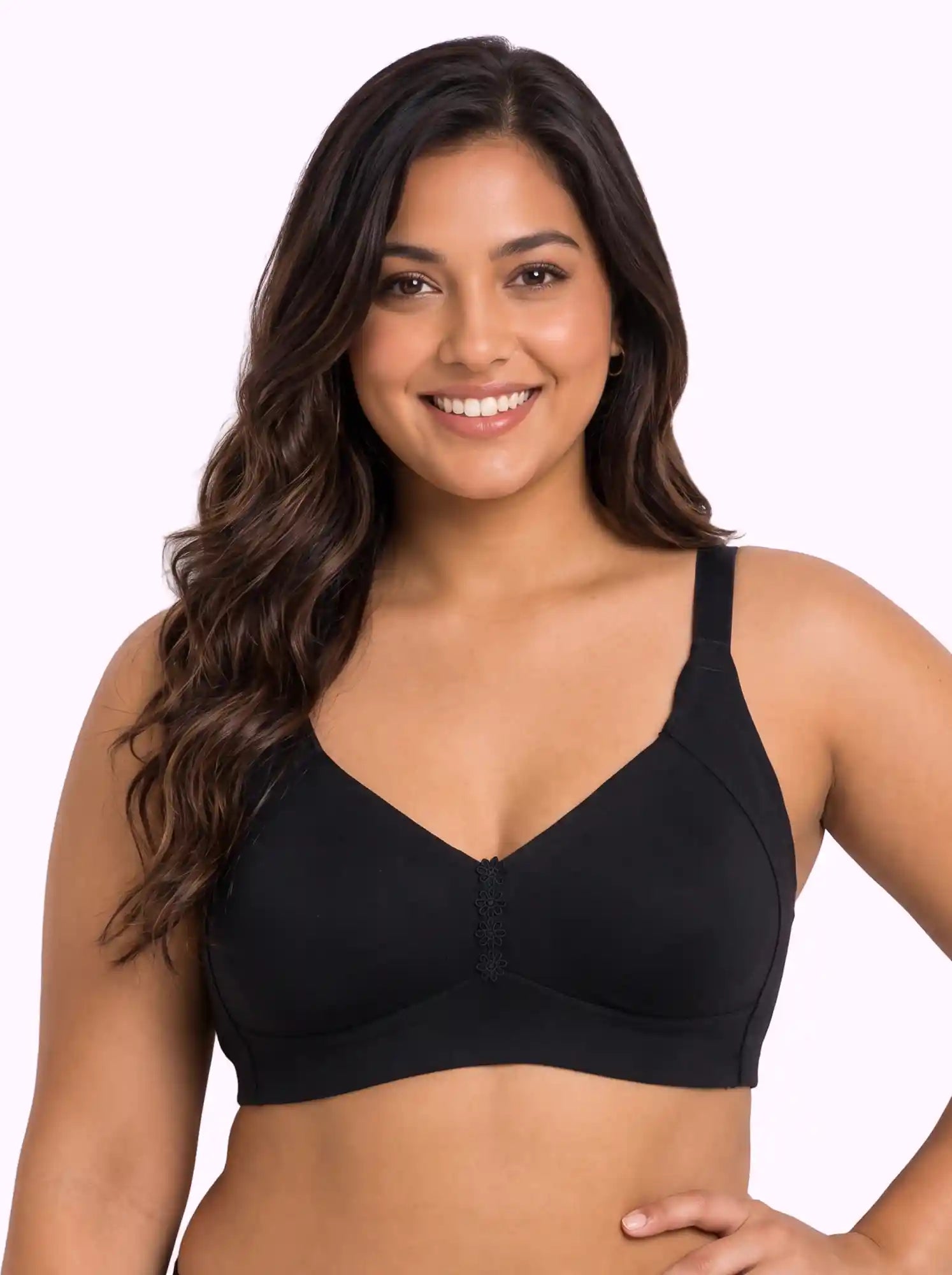 Cotton Non-Padded Plus-Size M-Frame Minimiser Bonded Bra | Balanced Shape PAL-SB-303 (Black)