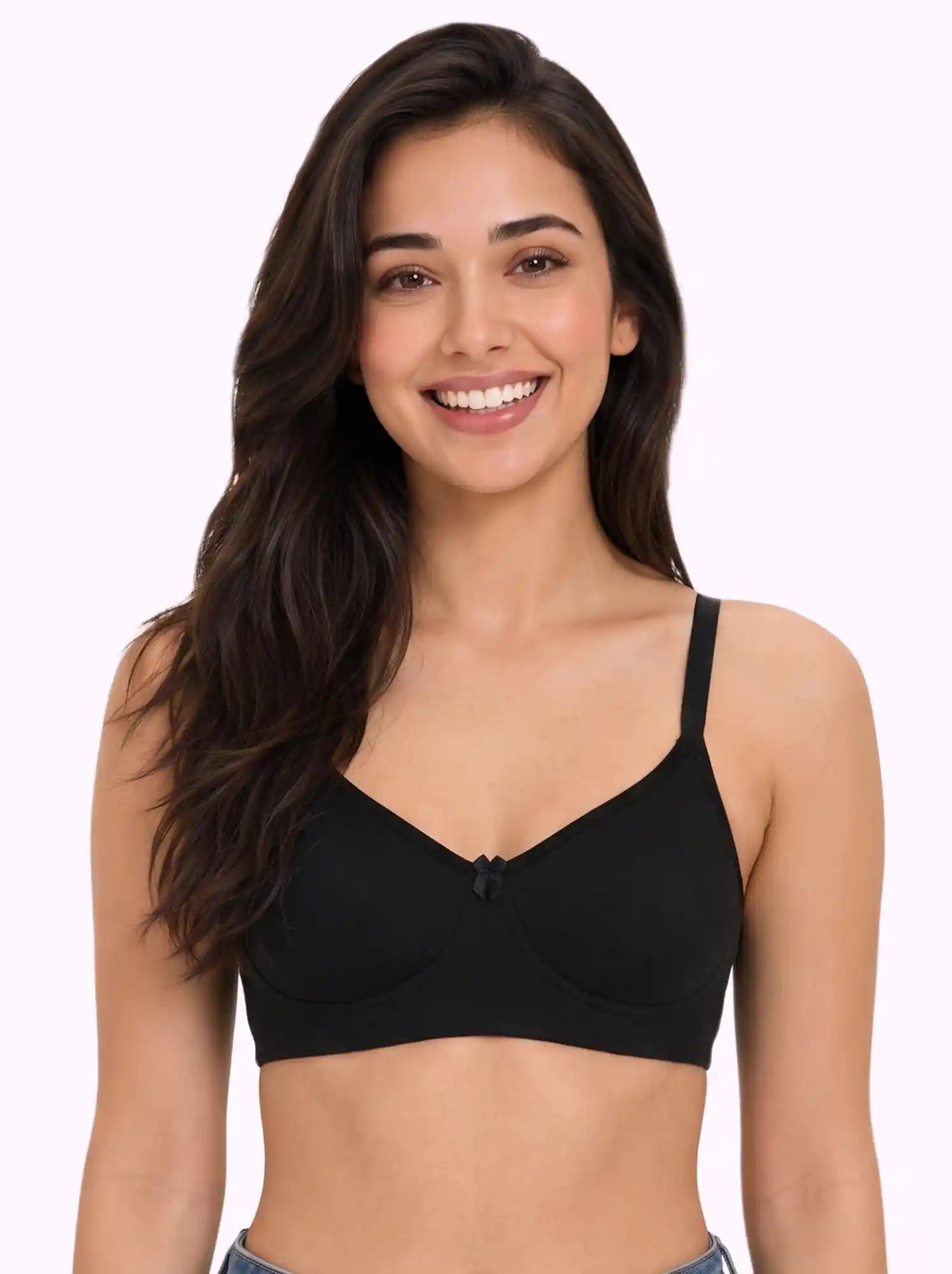 Cotton Non-Padded Full Coverage Bonded T-Shirt Bra | No-Marks, No Rashes (PAL-352) (Black)