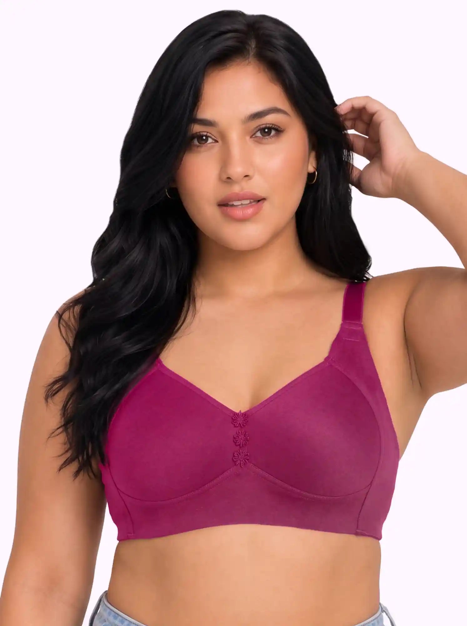 Cotton Padded Plus-Size M-Frame Minimiser Bonded Bra | Full Coverage Panels (PAL-408) (Magenta)