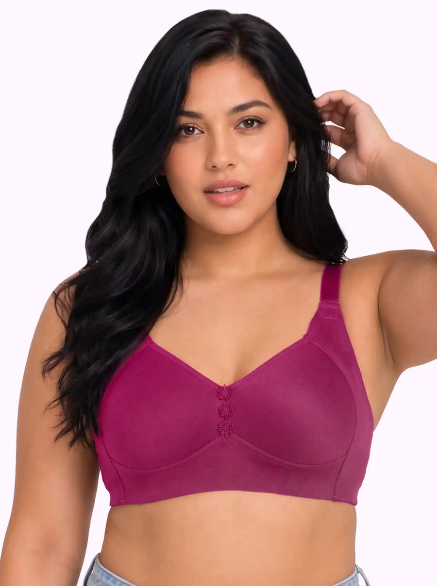 Cotton Padded Plus-Size M-Frame Minimiser Bonded Bra | Full Coverage Panels (PAL-408) (Magenta)