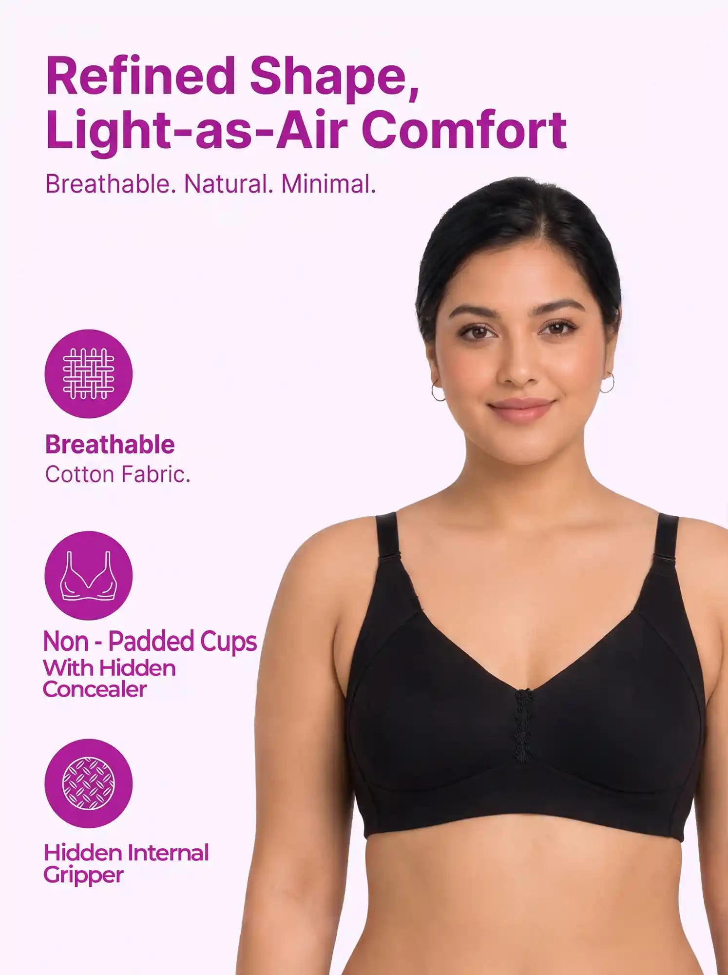 Cotton Non-Padded Plus-Size M-Frame Minimiser Bonded Bra | Balanced Shape PAL-SB-303 (Black)