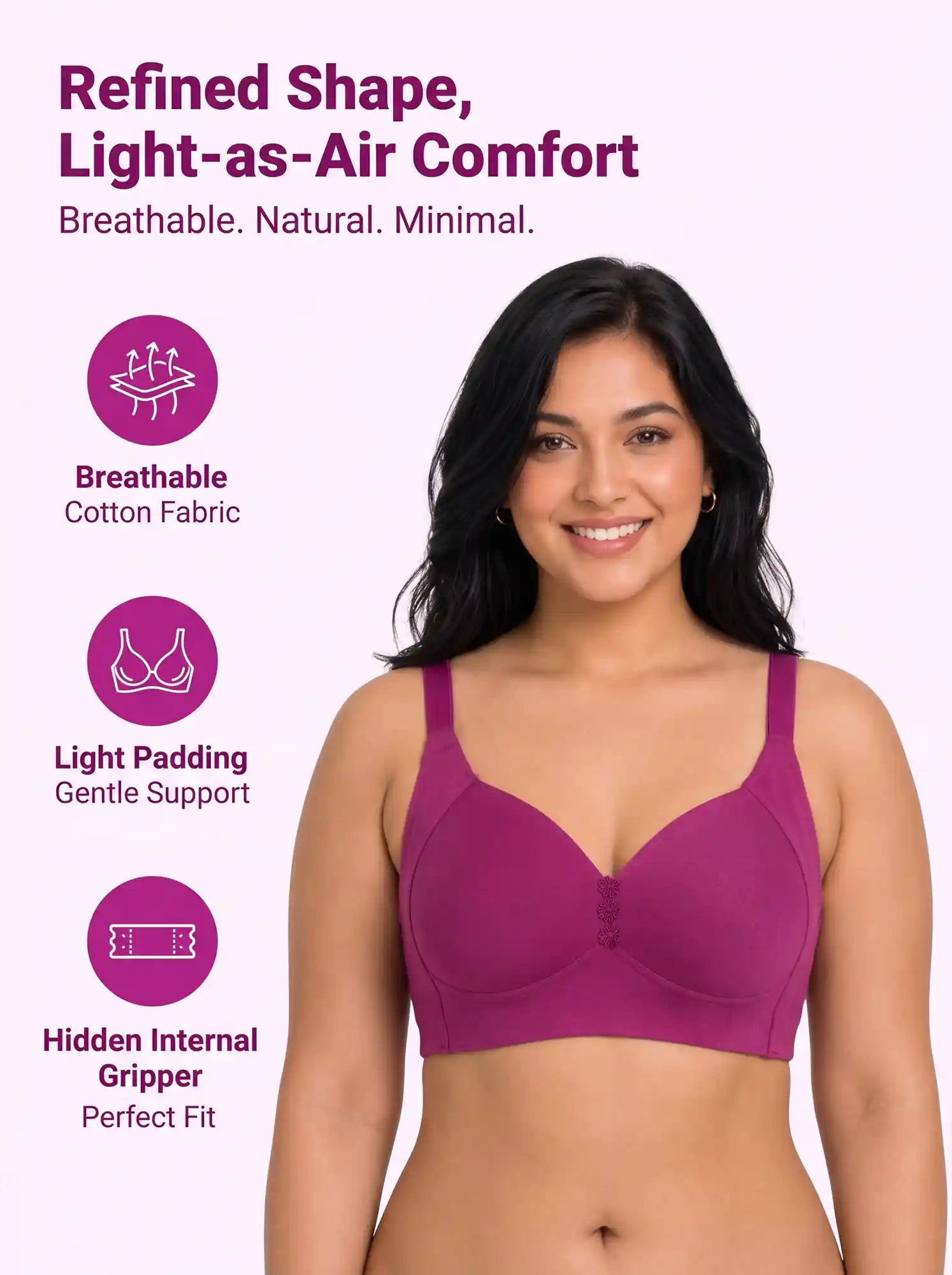 Cotton Padded Plus-Size M-frame Minimiser Bonded Bra | Balanced Shape PAL-SB-203 (Wine)