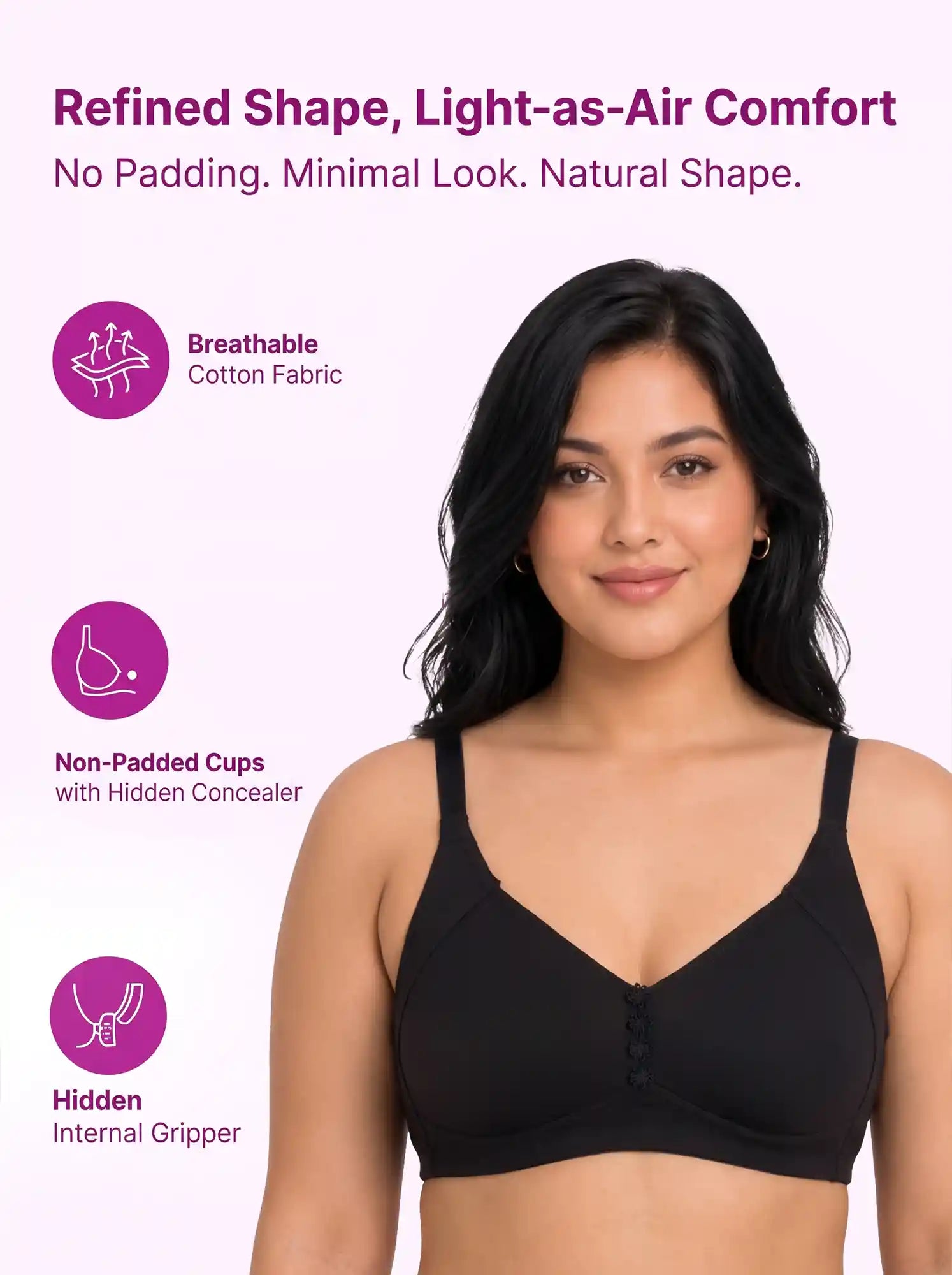 Cotton Non-Padded Plus-Size M-Frame Minimiser Bonded Bra (PAL-405)(Black)