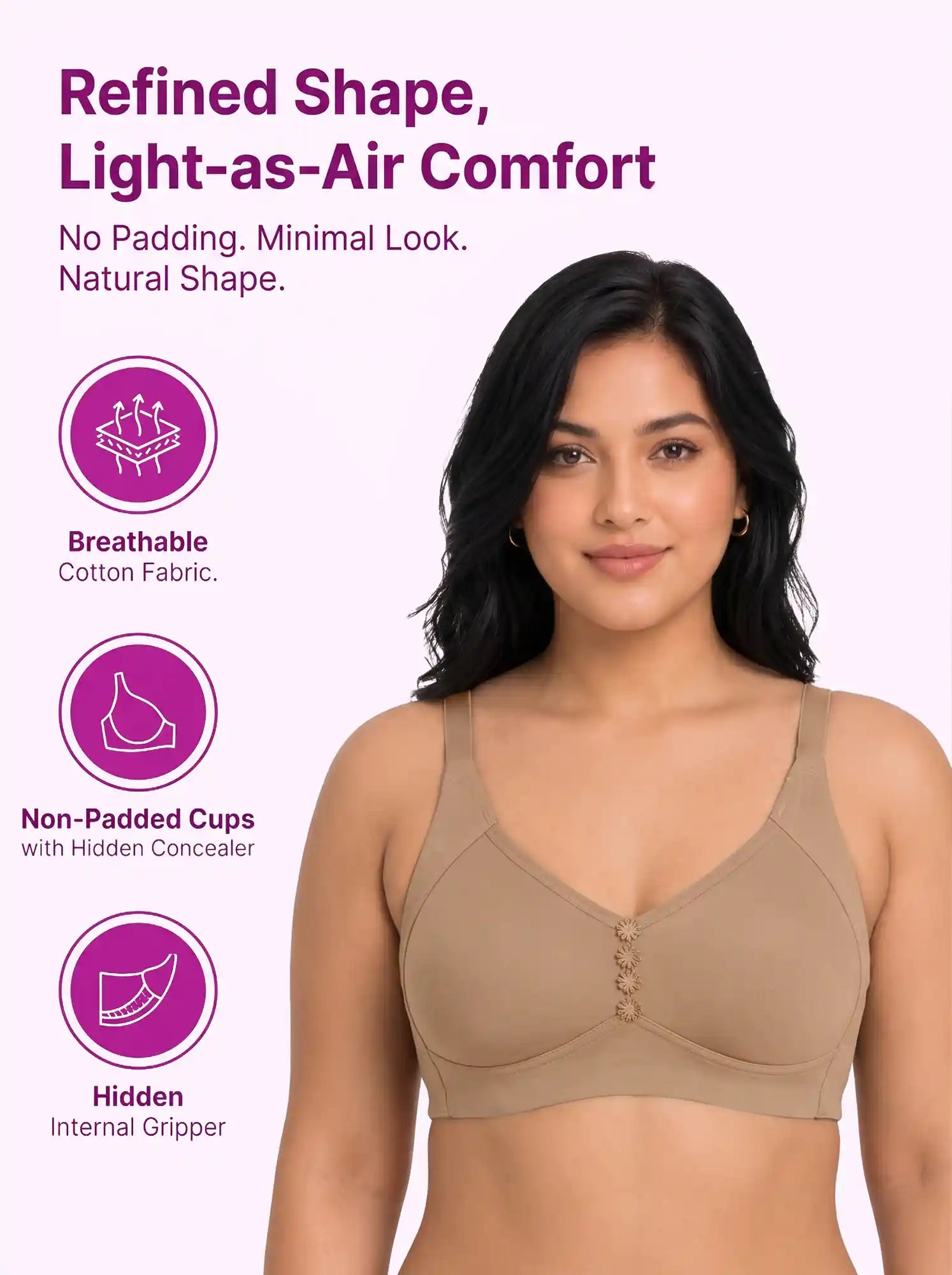 Cotton Non-Padded Plus-Size M-Frame Minimiser Bonded Bra (PAL-405)(Fawn)