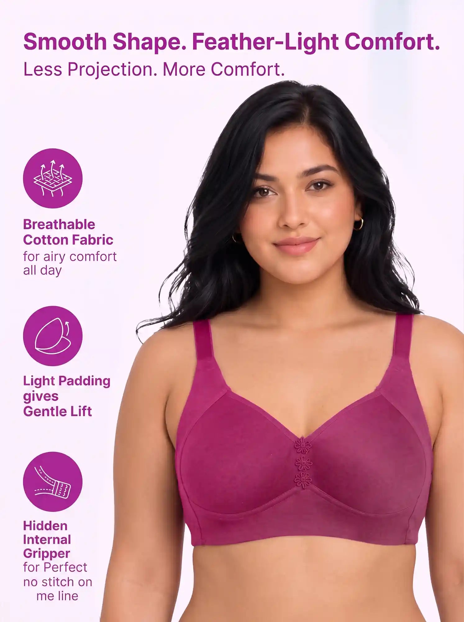 Cotton Padded Plus-Size M-Frame Minimiser Bonded Bra | Full Coverage Panels (PAL-408) (Magenta)