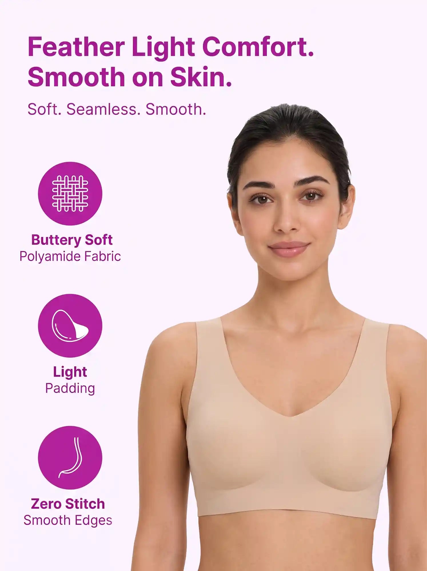 Polyamide Padded Slip-On Bonded T-Shirt Bra | Full Coverage Seamless Design (PAL-SB-985) (Skin)