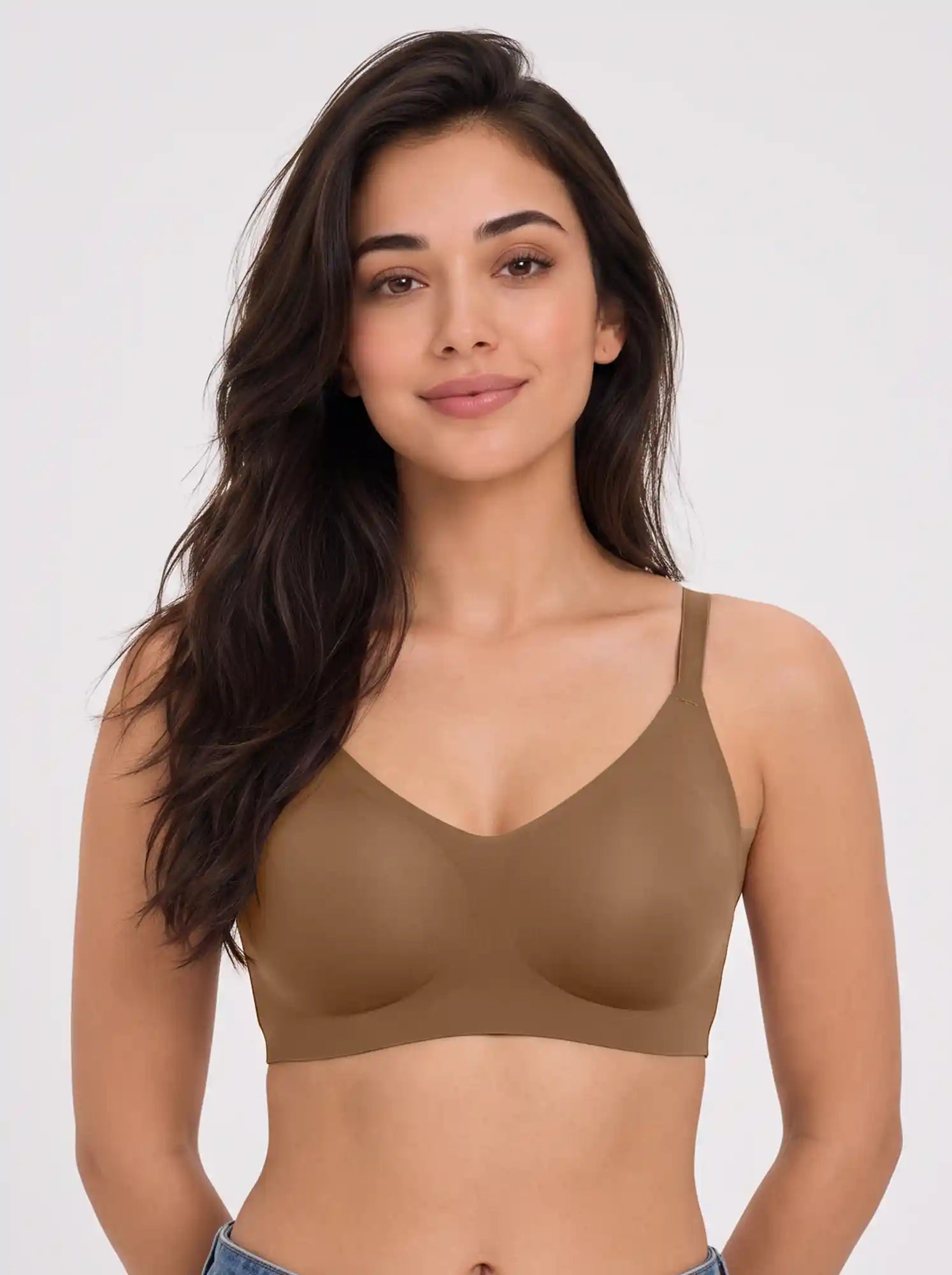 Cotton Padded Backless Bonded Bra | Full Coverage | Transparent Back Strap | Detachable Shoulder Straps (PAL-SB-851)(Fawn)