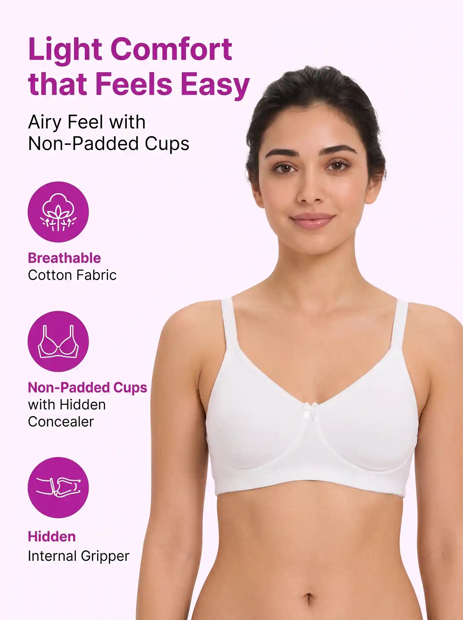 Cotton Non-Padded Full Coverage Bonded T-Shirt Bra | No-Marks, No Rashes (PAL-352) (White)