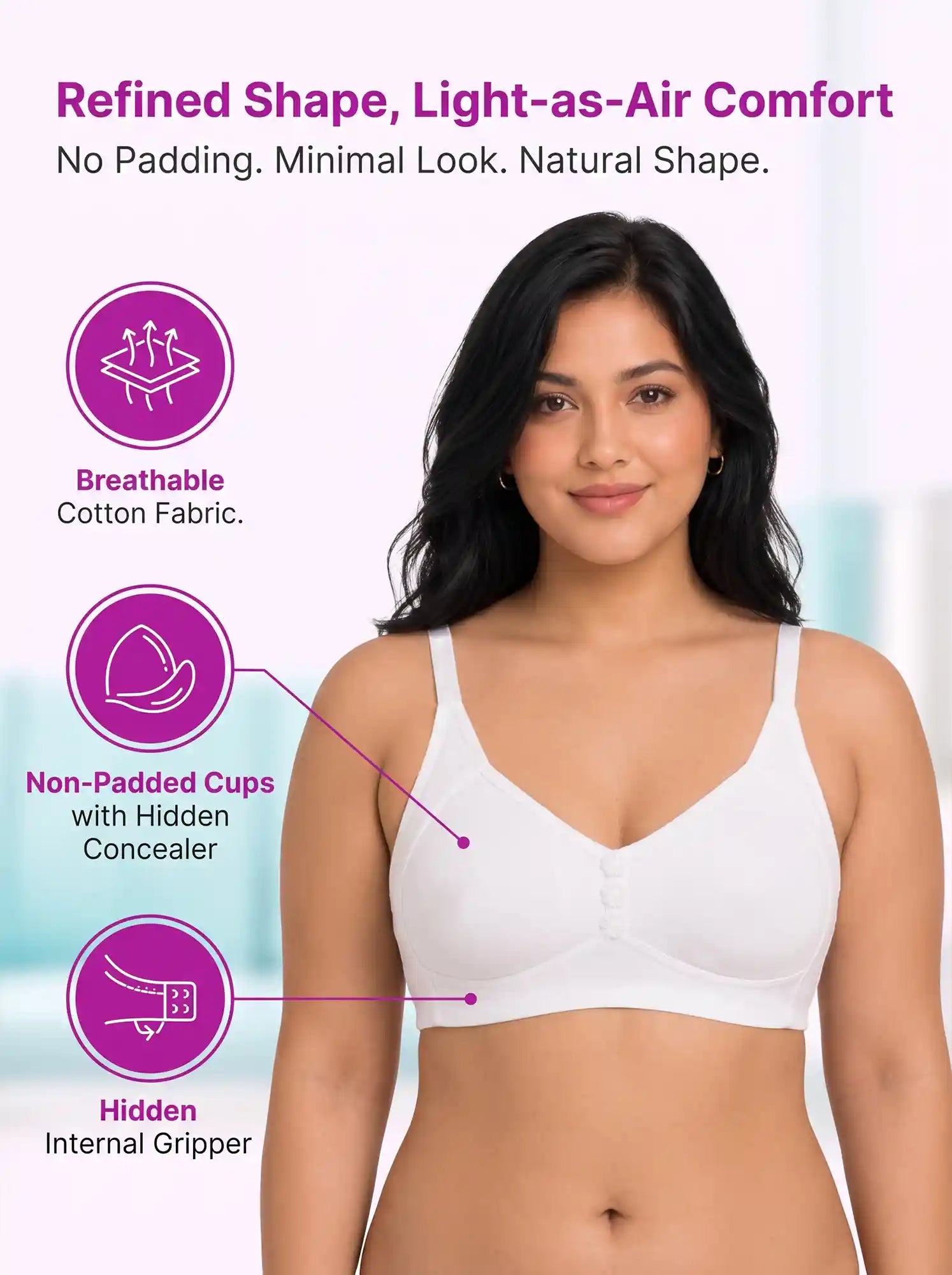 Cotton Non-Padded Plus-Size M-Frame Minimiser Bonded Bra (PAL-405)(White)