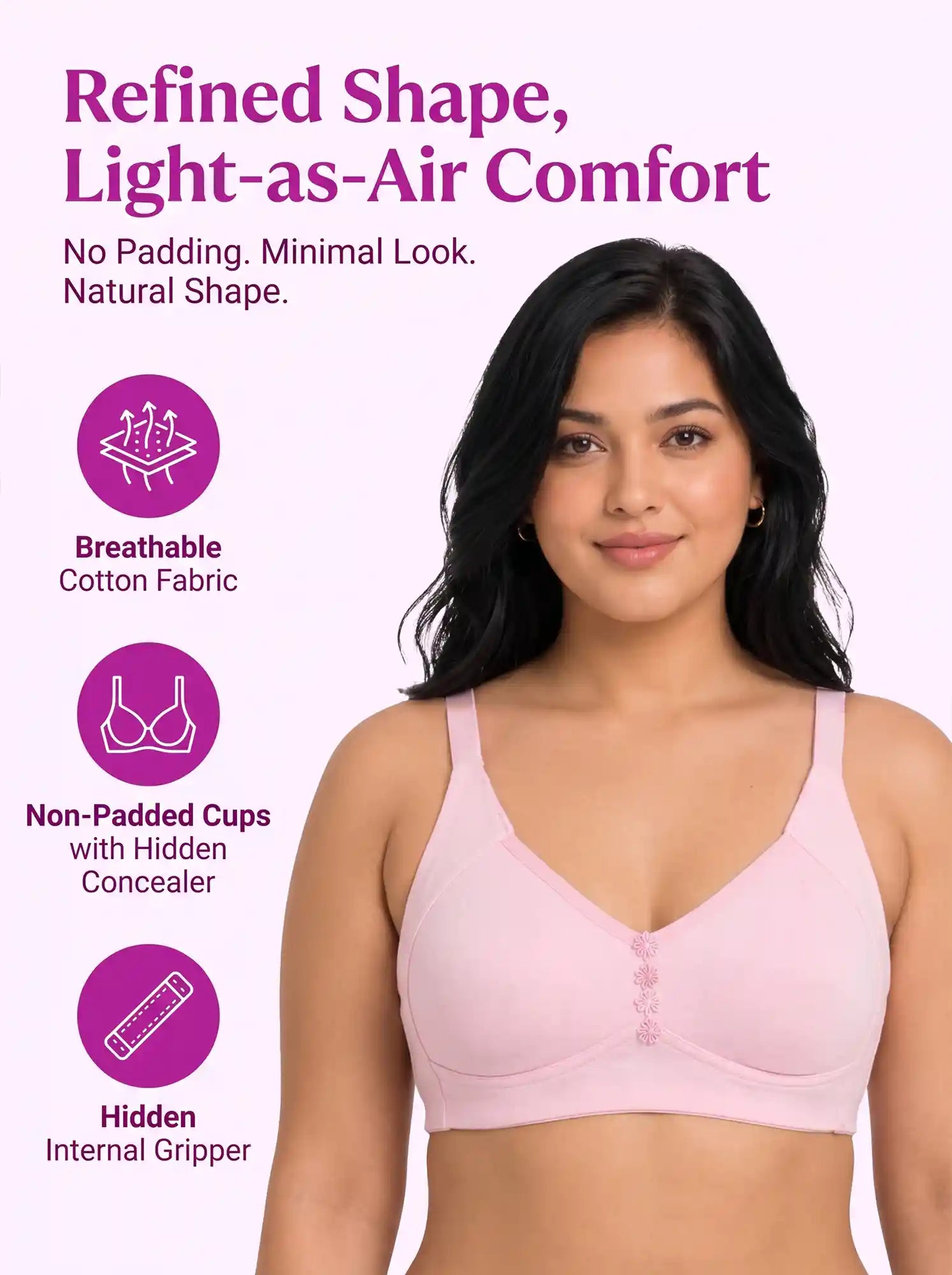 Cotton Non-Padded Plus-Size M-Frame Minimiser Bonded Bra (PAL-405)(Pink)