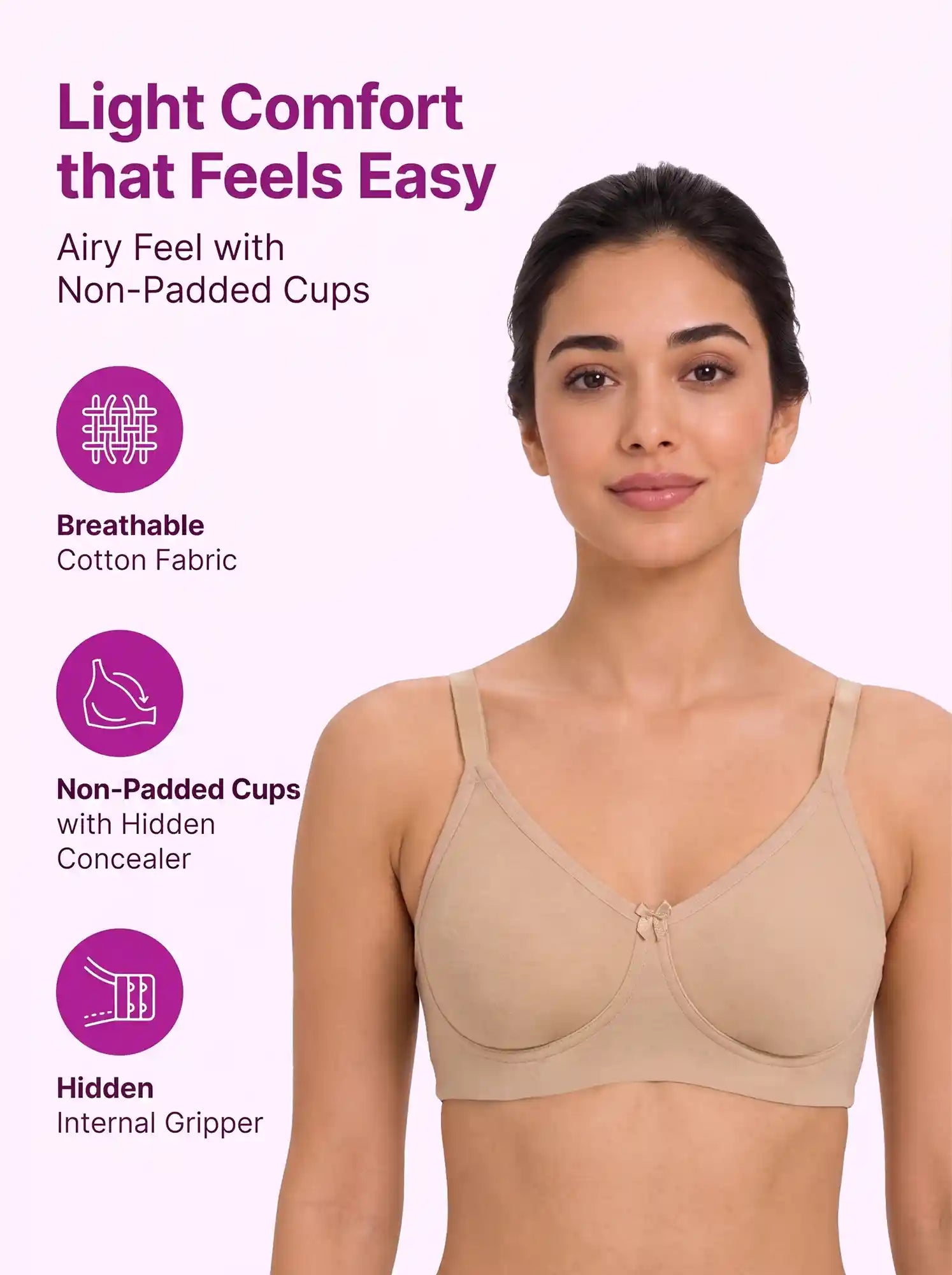 Cotton Non-Padded Full Coverage Bonded T-Shirt Bra | No-Marks, No Rashes (PAL-352) (Skin)