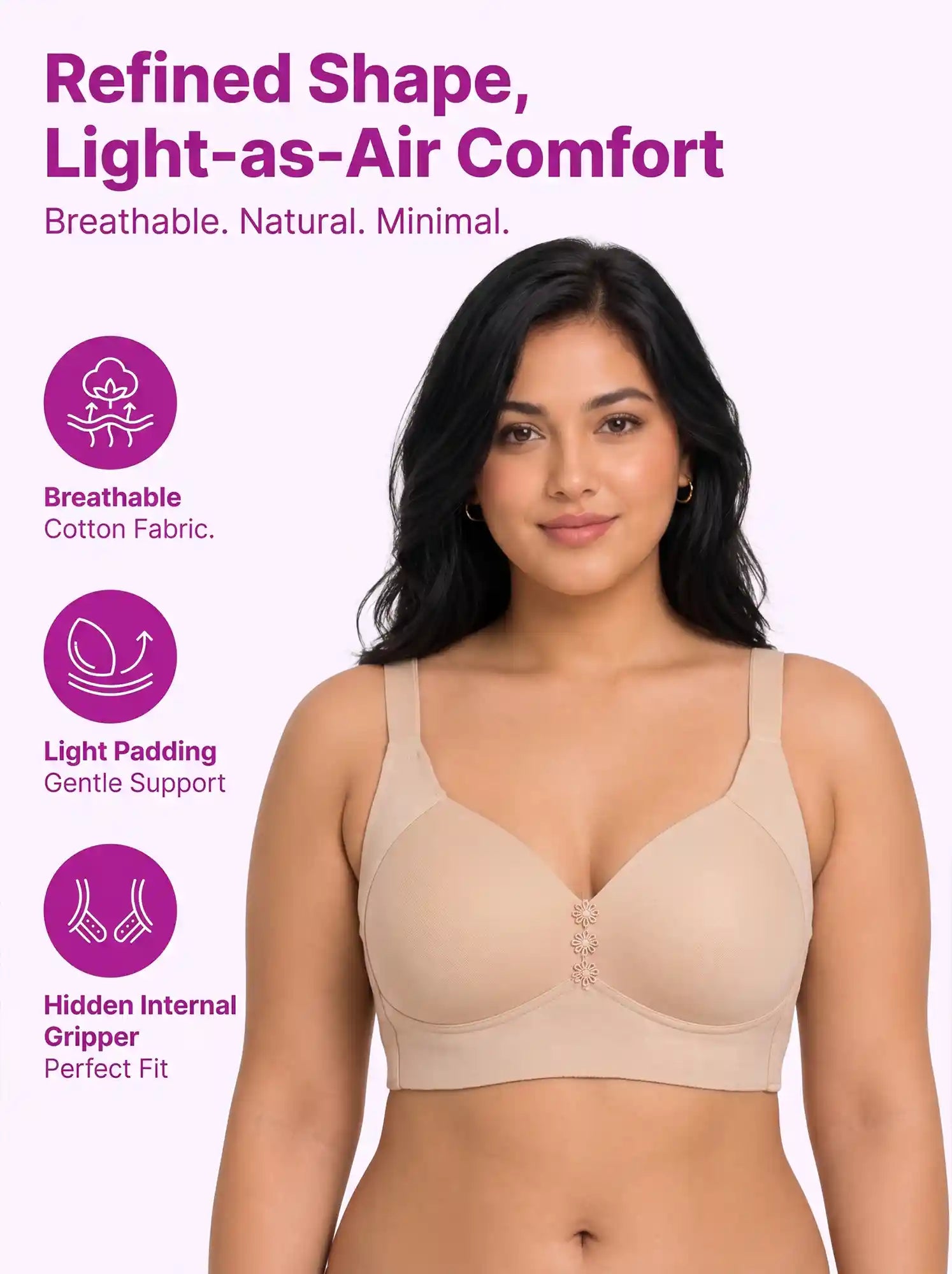 Cotton Padded Plus-Size M-frame Minimiser Bonded Bra | Balanced Shape PAL-SB-203 (Skin)