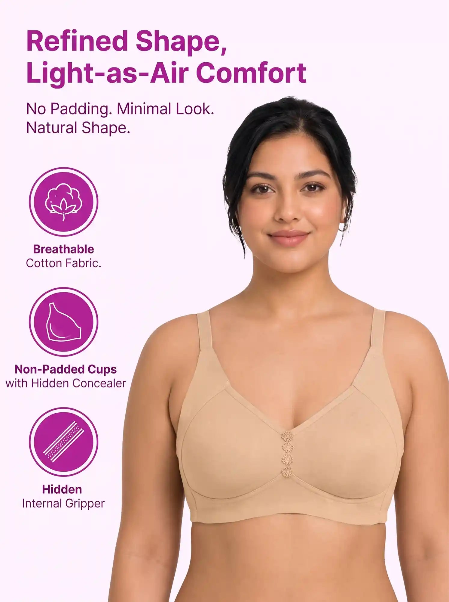 Cotton Non-Padded Plus-Size M-Frame Minimiser Bonded Bra (PAL-405)(Skin)