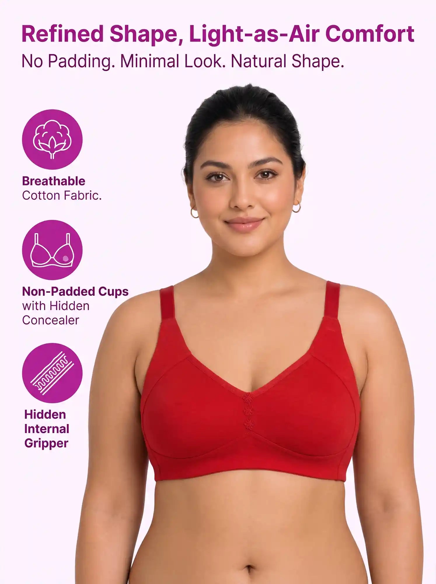 Cotton Non-Padded Plus-Size M-Frame Minimiser Bonded Bra (PAL-405)(Red)