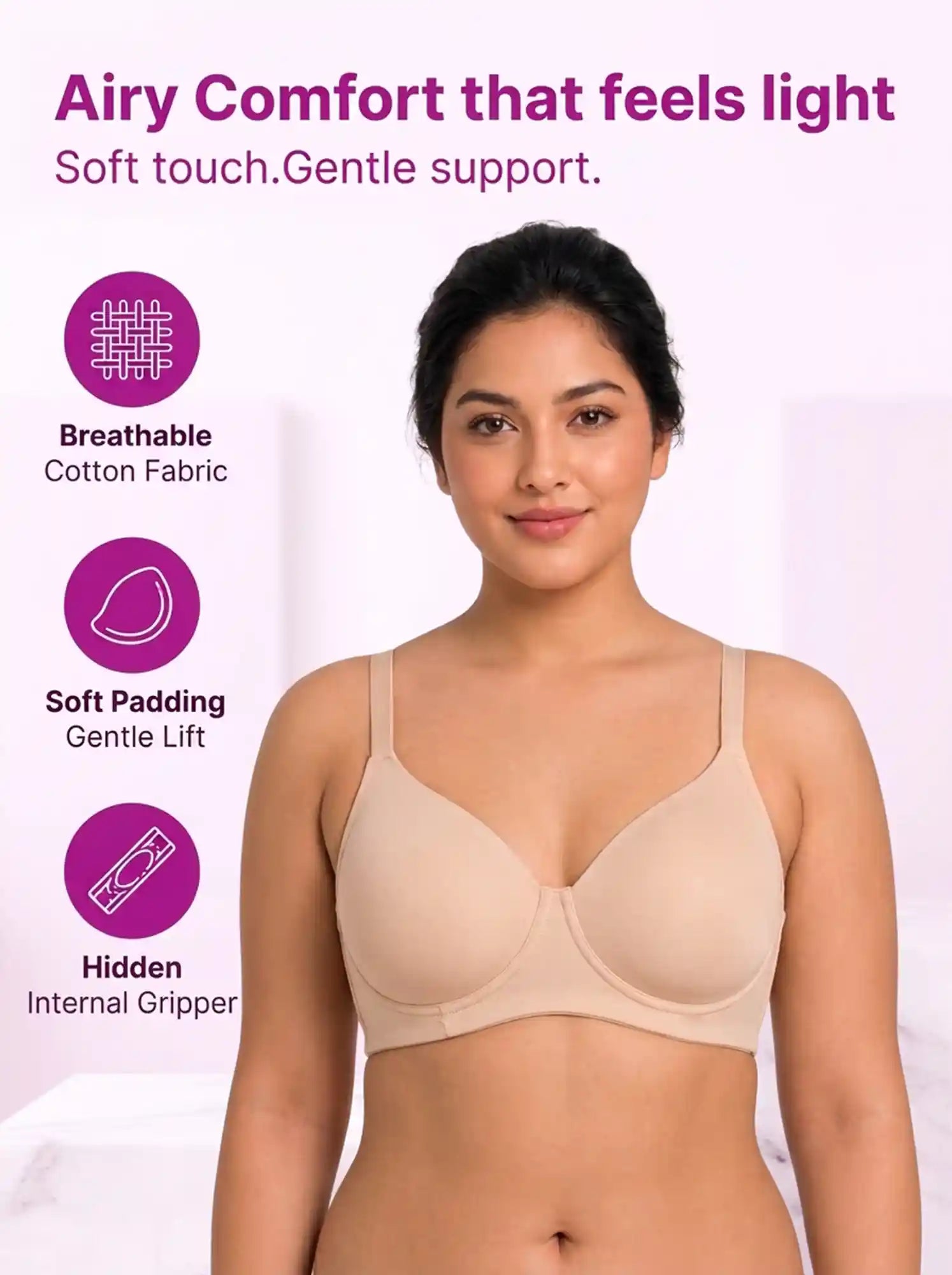 Cotton Padded Plus-Size Bonded Bra | Seamless Look, 360° Support | Full Coverage (PAL-SB-9082)(Skin)