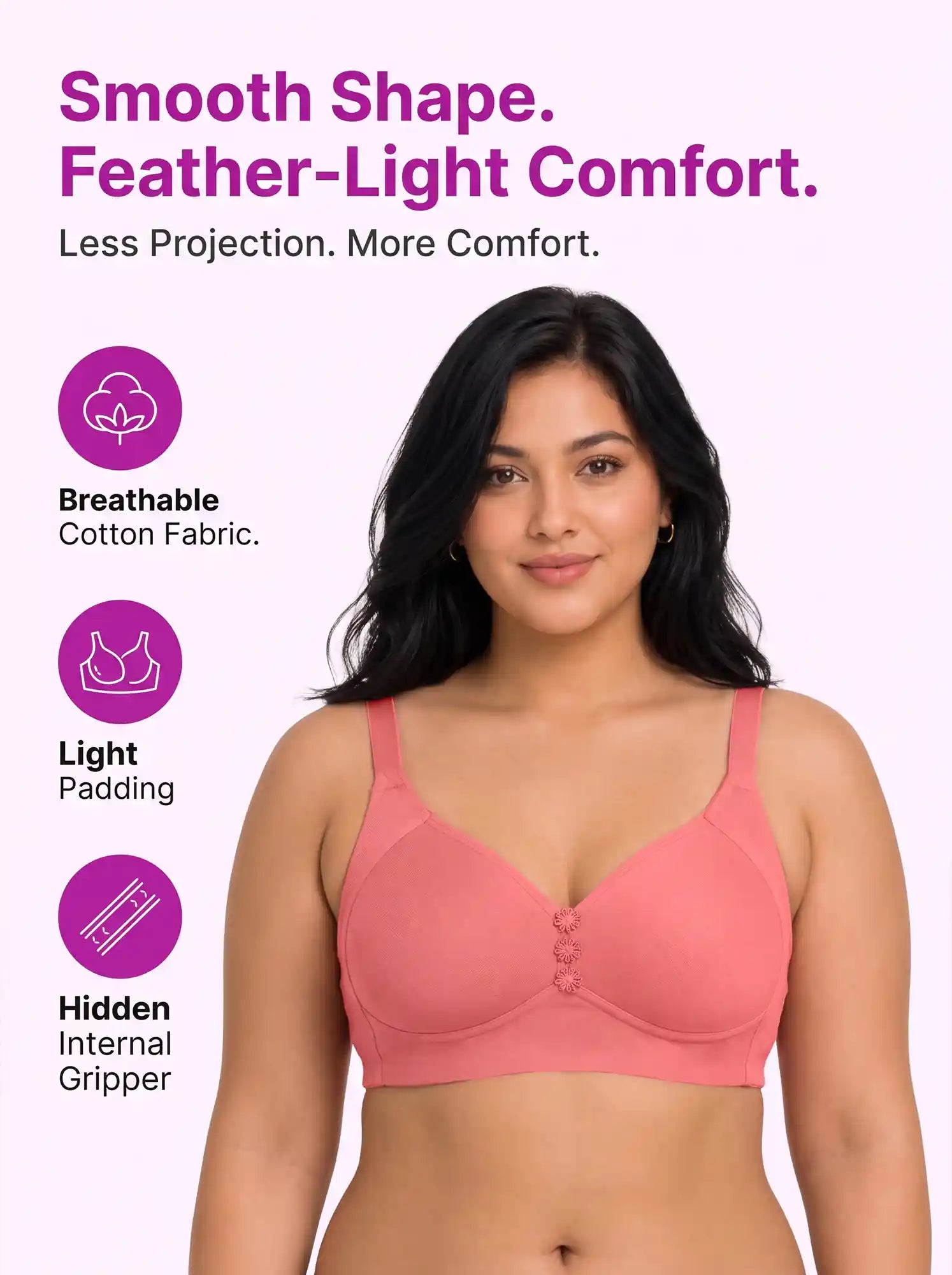Cotton Padded Plus-Size M-Frame Minimiser Bonded Bra | Full Coverage Panels (PAL-408) (Coral)