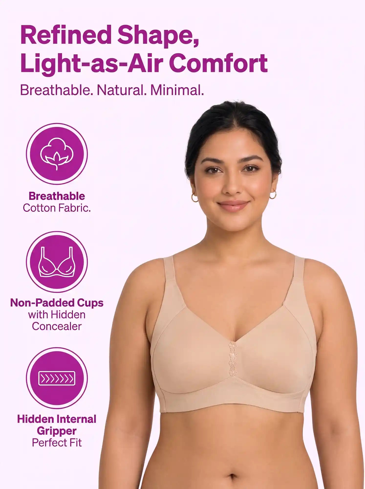 Cotton Non-Padded Plus-Size M-Frame Minimiser Bonded Bra | Balanced Shape PAL-SB-303 (Skin)