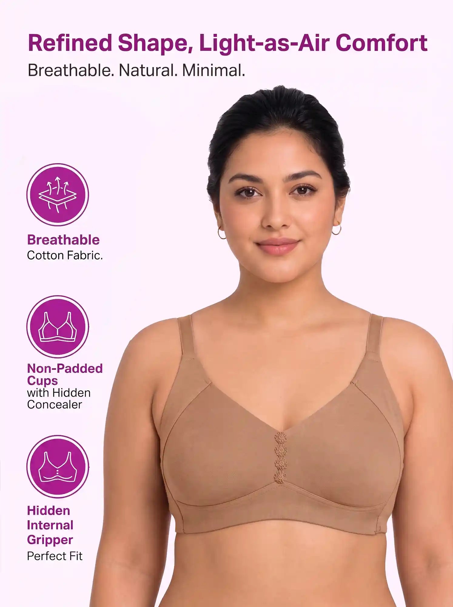 Cotton Non-Padded Plus-Size M-Frame Minimiser Bonded Bra | Balanced Shape PAL-SB-303 (Fawn)