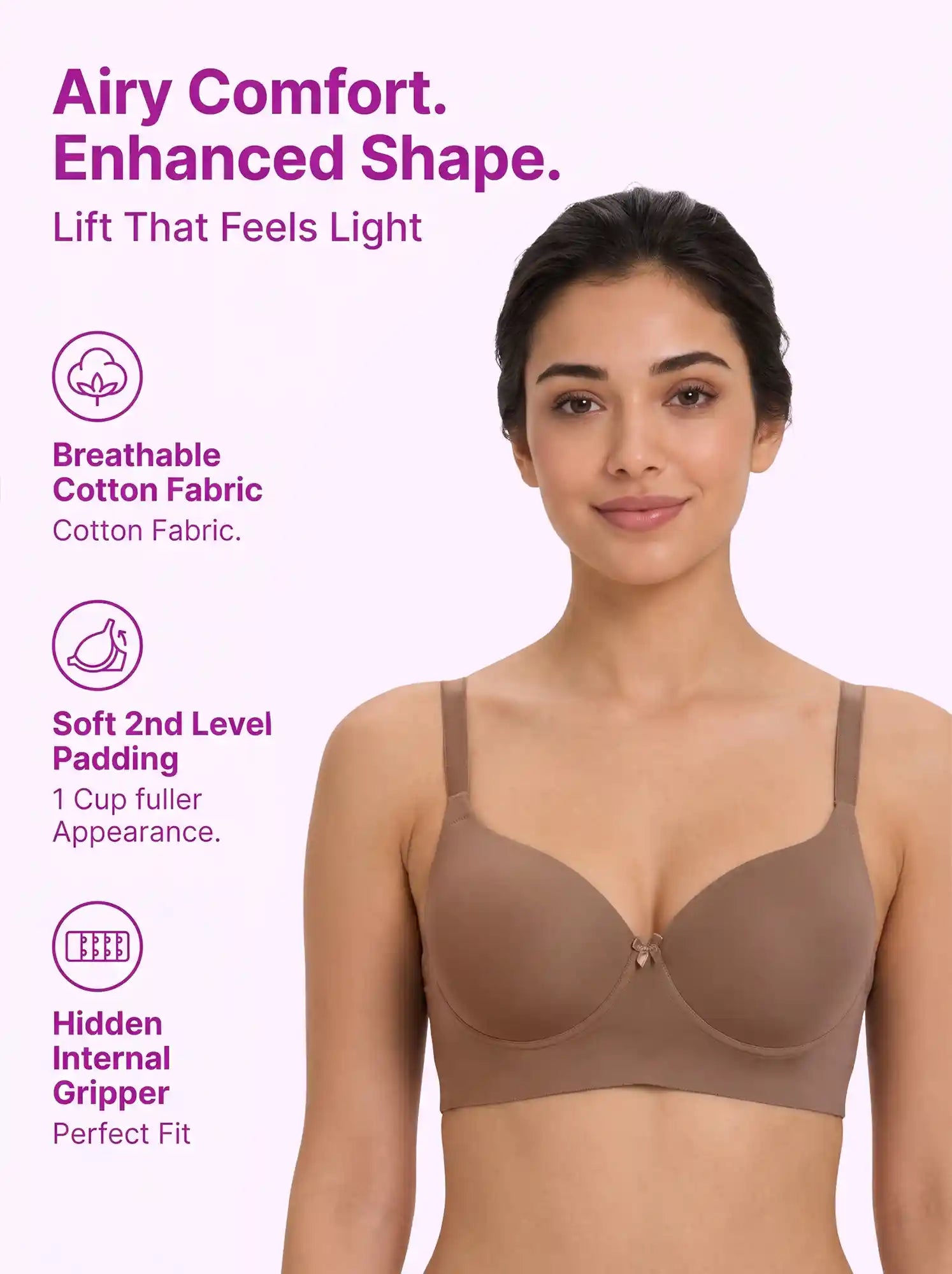 Cotton Level-2 Padded Push-Up Maximiser Bonded Bra | 3/4th Coverage | Wire-free Seamless Comfort (PAL-SB-7015) (Fawn)