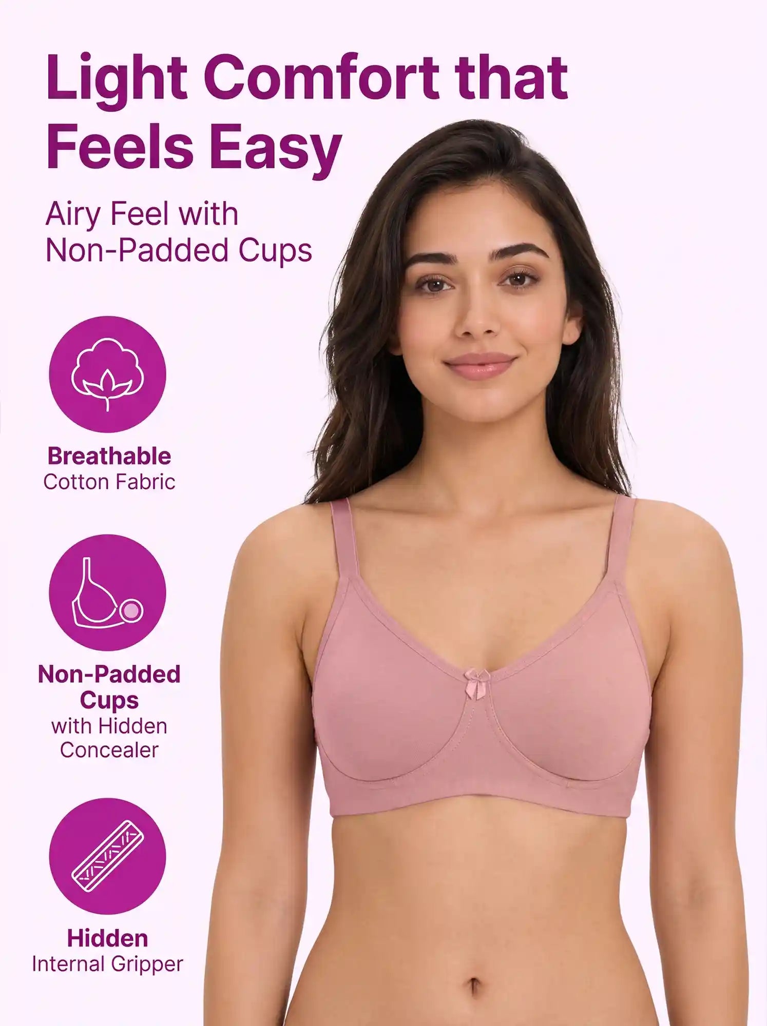 Cotton Non-Padded Full Coverage Bonded T-Shirt Bra | No-Marks, No Rashes (PAL-352) (Plum)